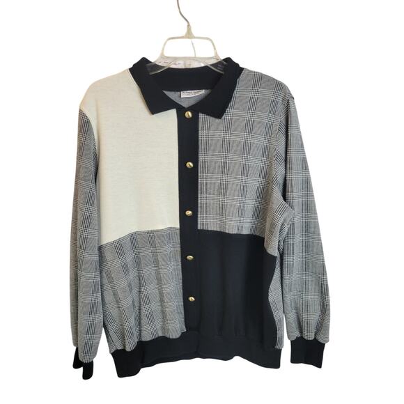 Alfred Dunner Gray Black Colorblock Buttons Long Sleeve Top Women's Size Large - Picture 1 of 8